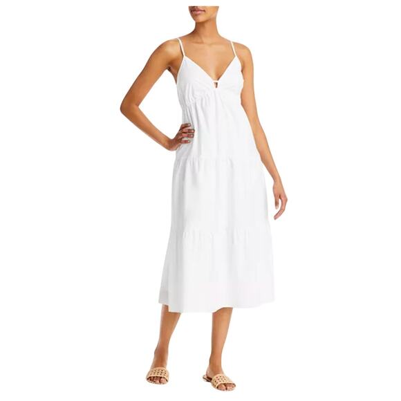 RAILS Avril Maxi Dress Bright White Eco Tiered Spaghetti Strap L - Picture 1 of 7
